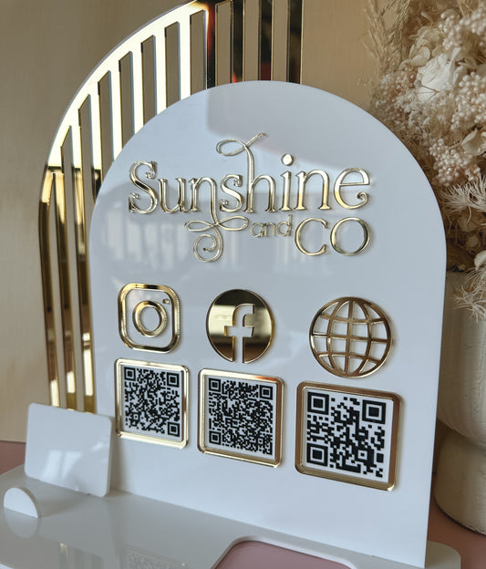 Acrylic Luxe LOGO Slotted Business 3x QR Code Social Media Signage