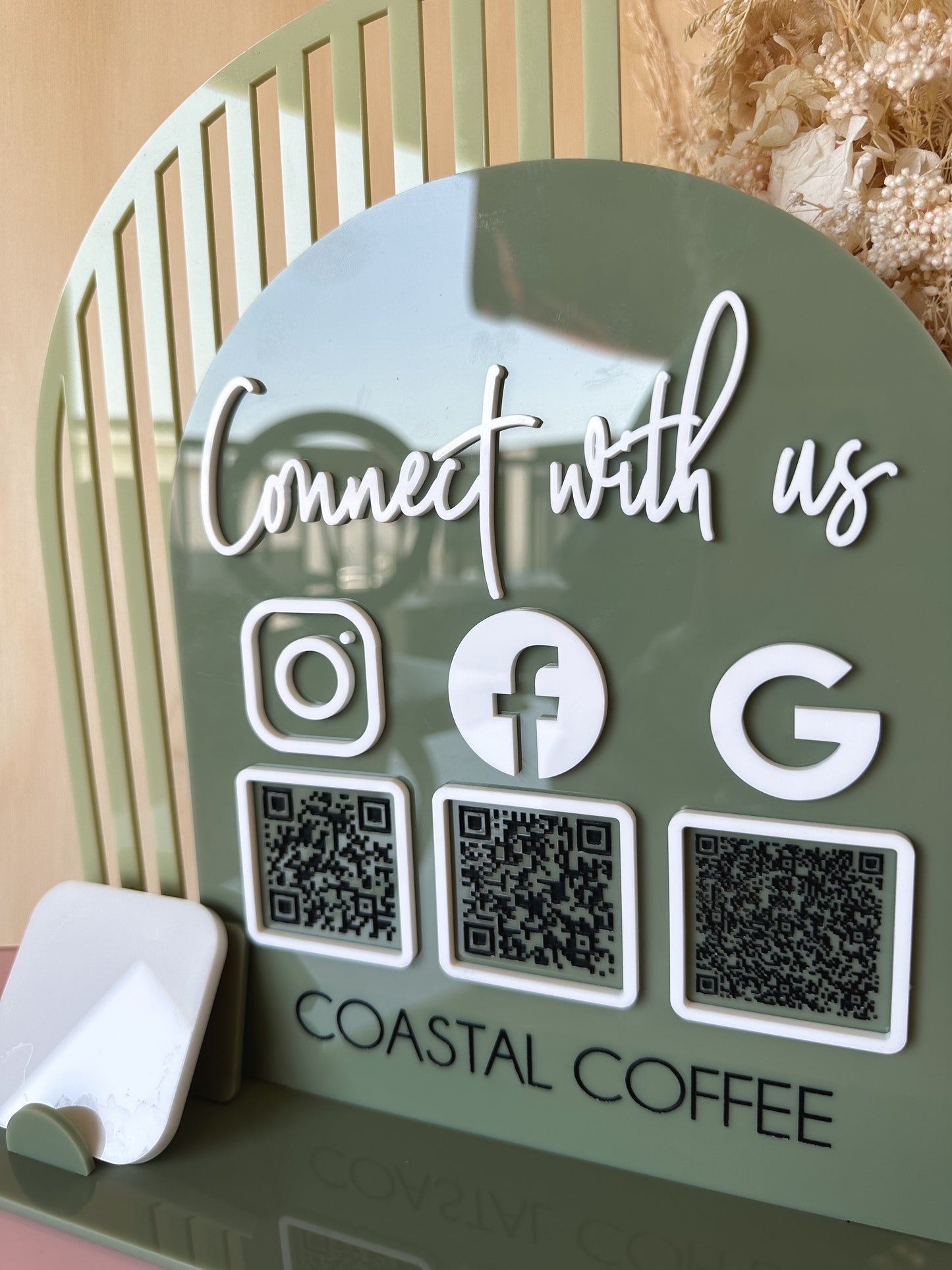 Acrylic Luxe Slotted Business 3x QR Code Social Media Signage