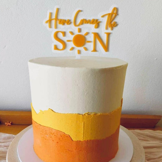 Acrylic 'Here Comes The SON' Baby Shower Cake Topper Double Layer