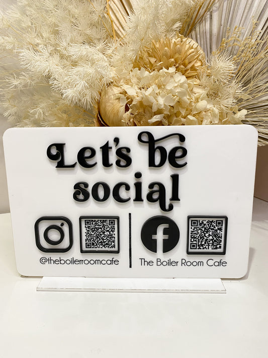 Acrylic Retro 'Lets be Social' Small Business QR Code Social Media Signage