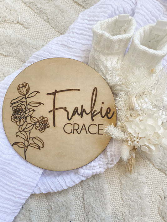 Personalised Wood Name Plaque - FLORAL