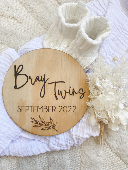Twins Pregnancy Wood Announcement Plaque