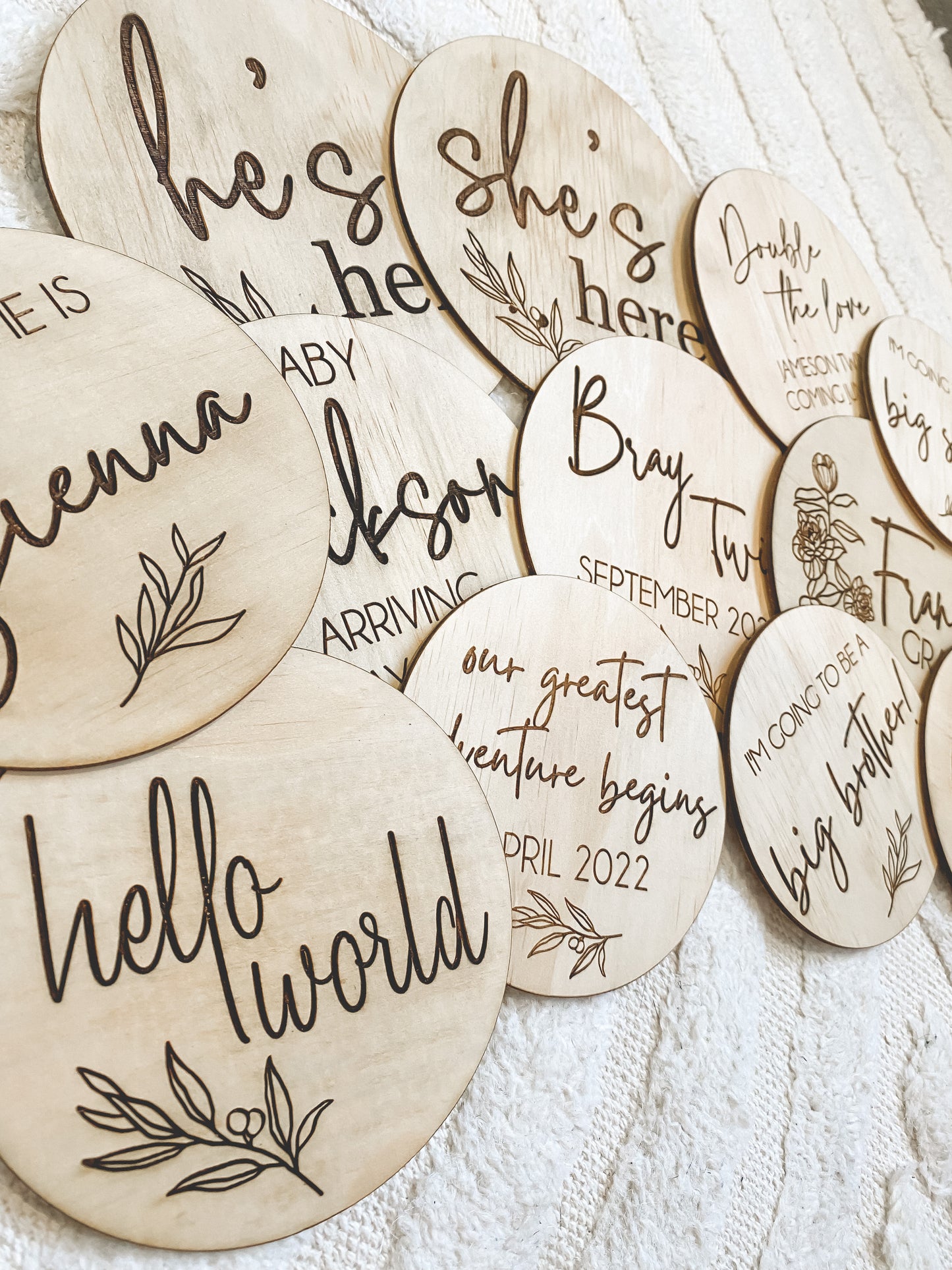 'He's/She's Here' Birth Wood Announcement Plaque