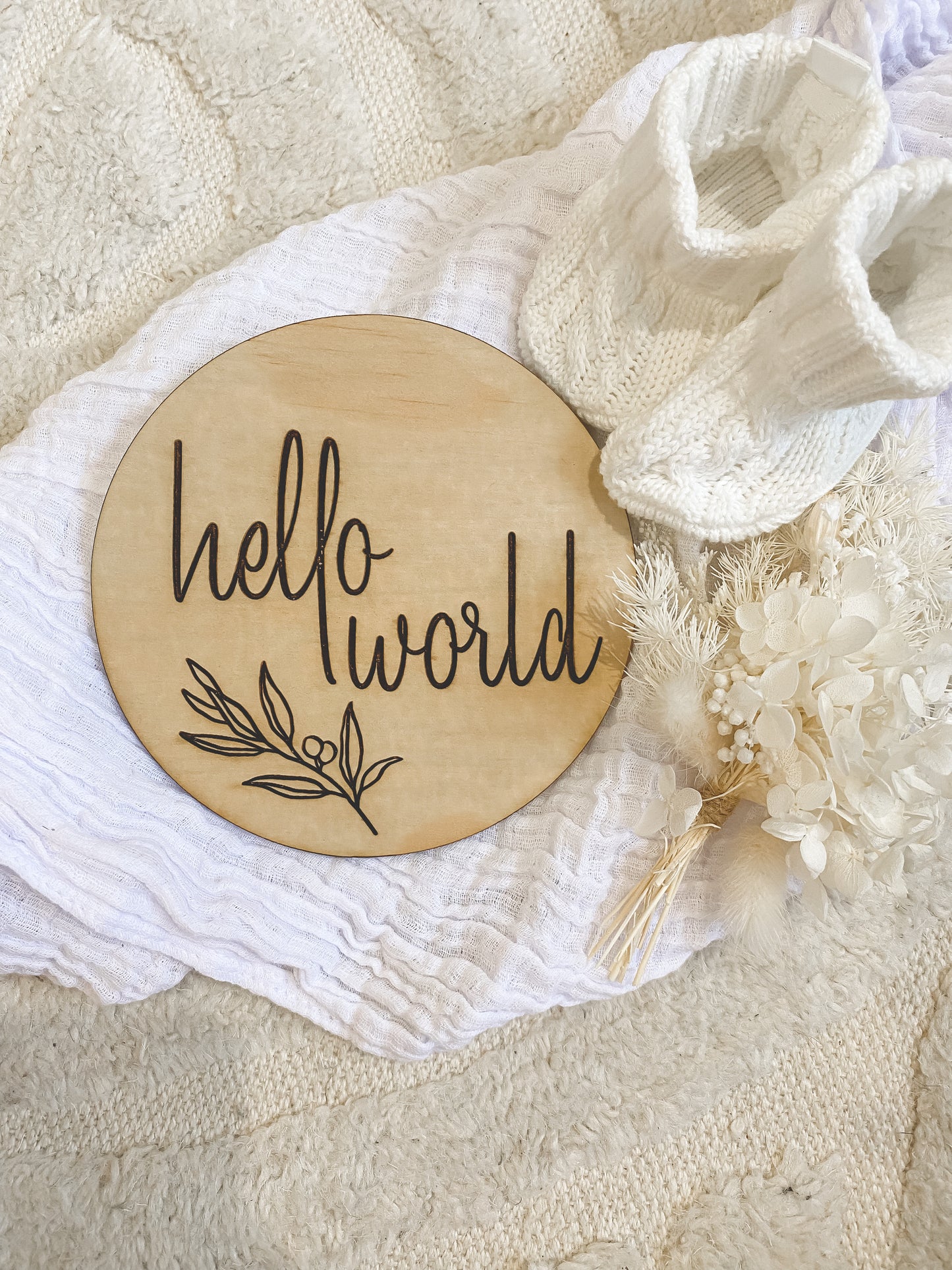 'Hello World' Birth Wood Announcement Plaque