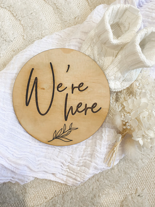 Twin 'We're Here' Birth Wood Announcement Plaque