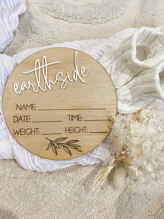 'Earthside' Baby Wood Announcement Plaque