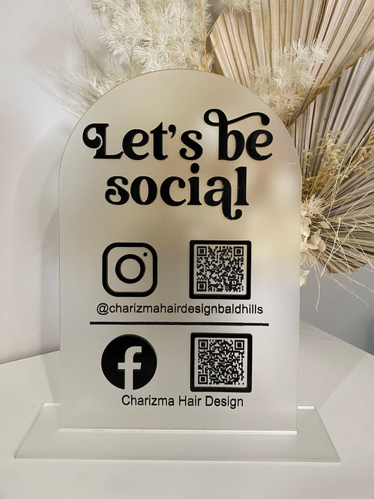 Acrylic Retro 'Lets be Social' Large Business QR Code Social Media Signage