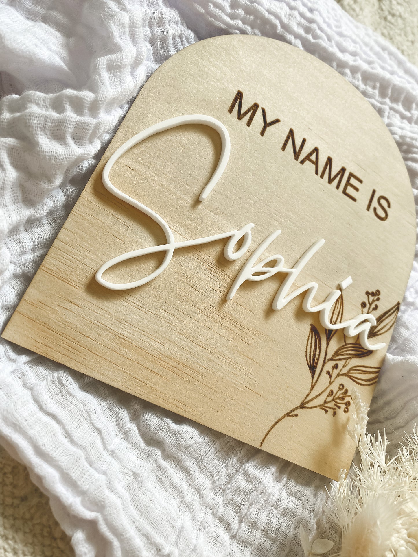 'My Name Is' Birth Wood Arch Announcement Plaque