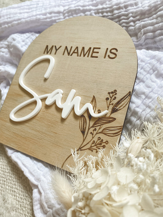 'My Name Is' Birth Wood Arch Announcement Plaque