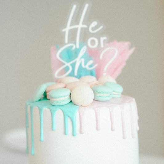 Acrylic 'He or She' Gender Reveal Cake Topper Double Layer