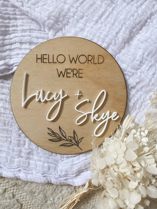 Twin Birth Baby Wood Announcement Plaque