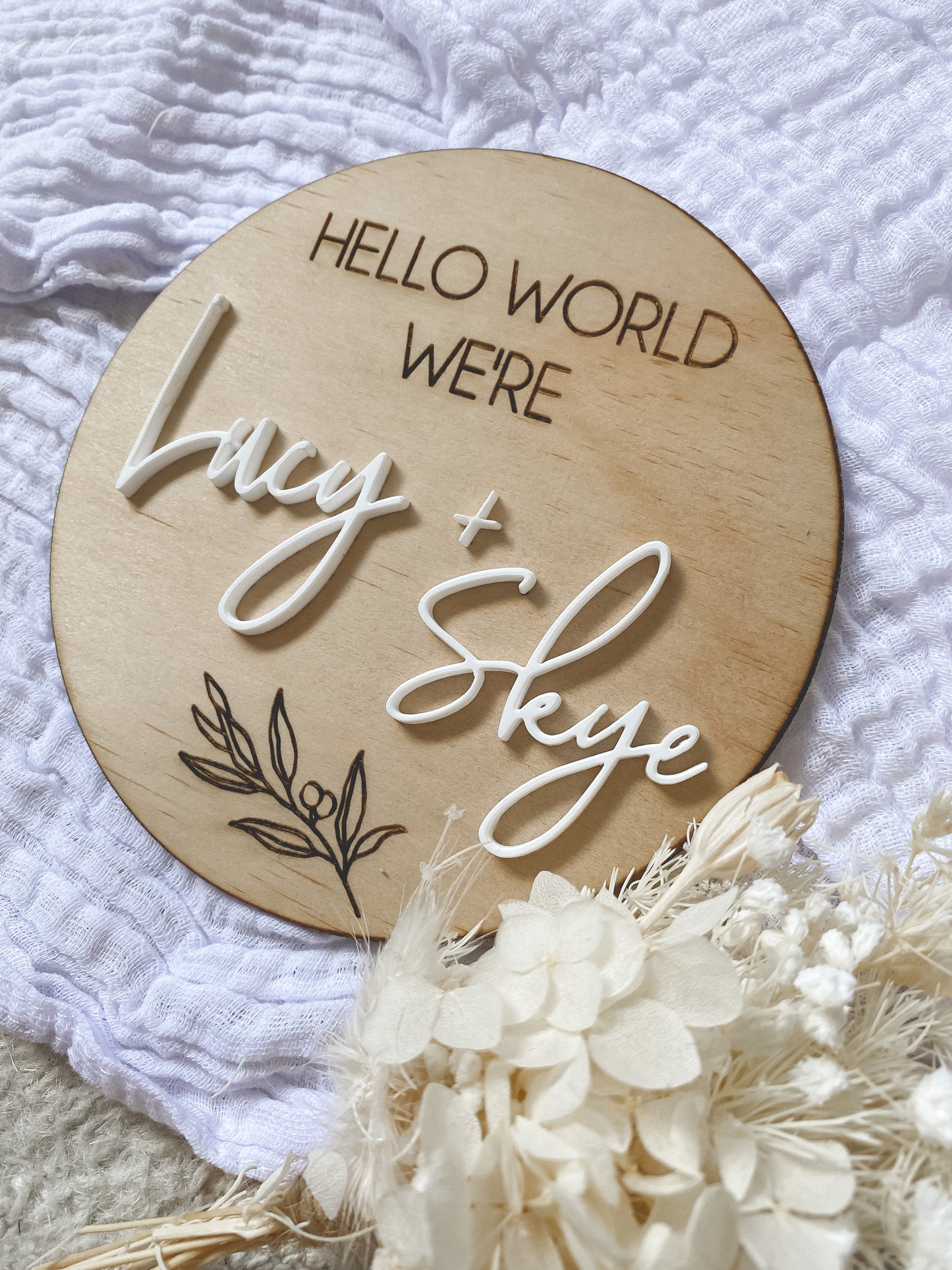 Twin Birth Baby Wood Announcement Plaque