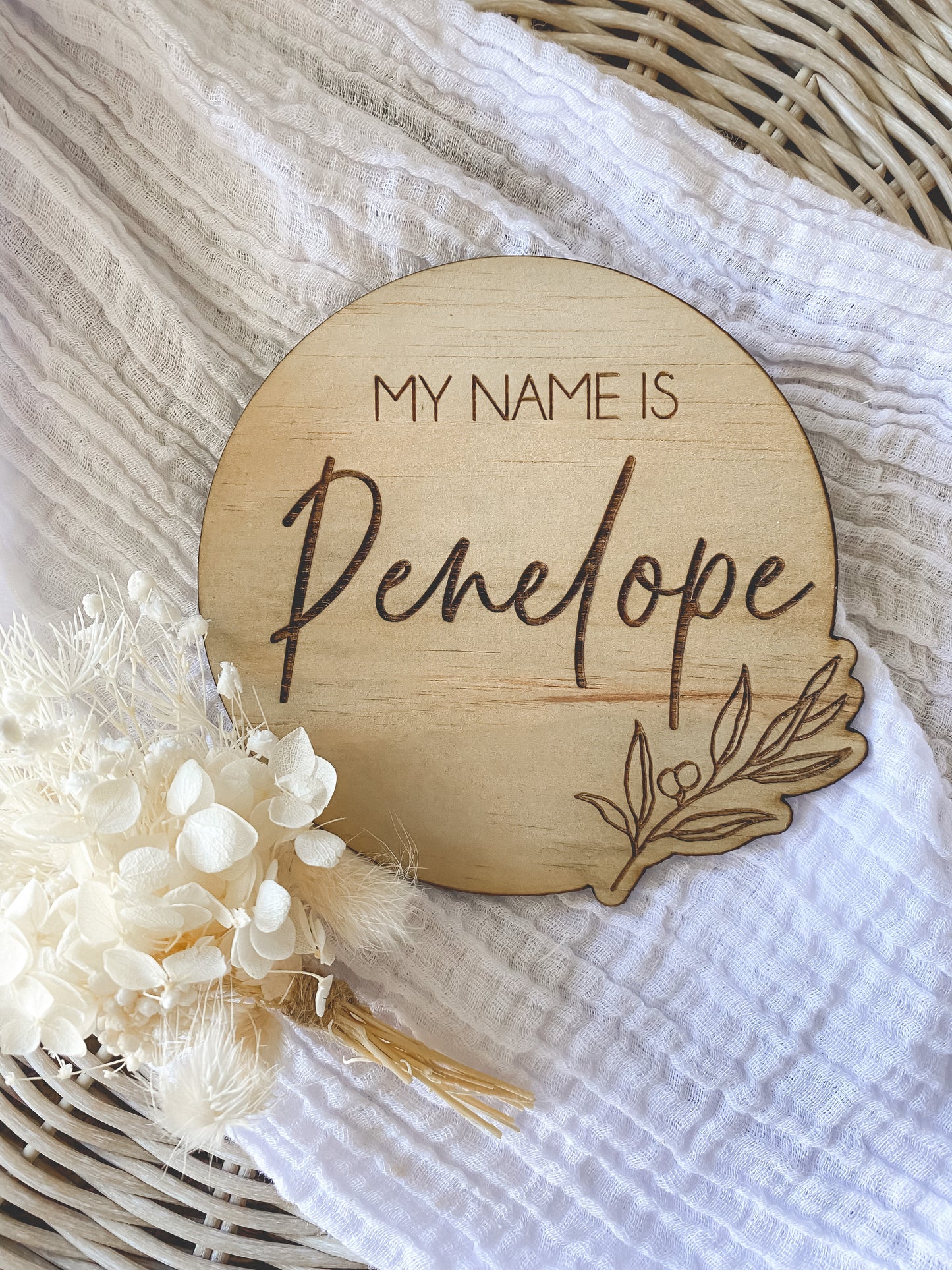 'My Name Is' Birth Wood Announcement Plaque - Leaf