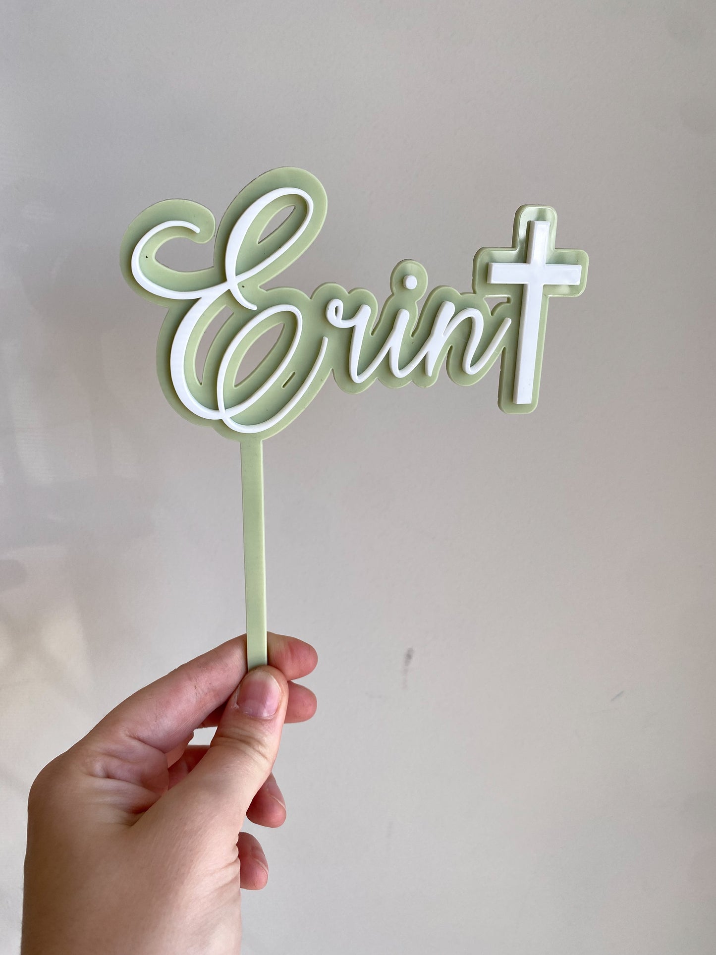Acrylic Name Cross Baptism/Christening Cake Topper Double Layer